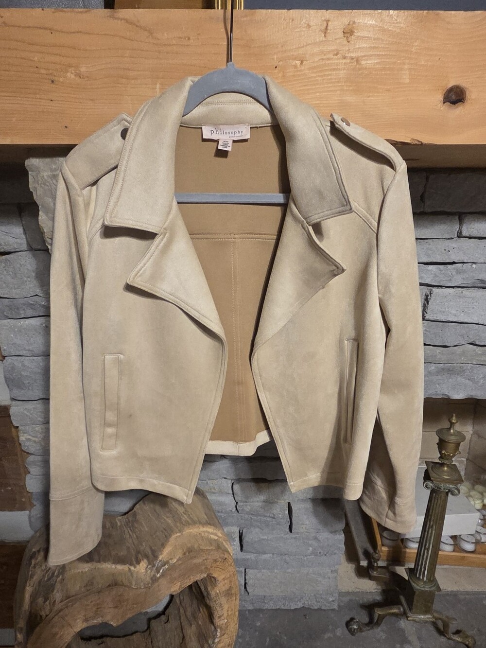 Philosophy Beige Suede Moto Jacket
